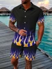 Men's Hawaiian Short Sleeve Shirt And Beach Shorts Set 3D Flame Print Beach Vacation Men Casual Shirt Summer Daily Sports Shorts 4