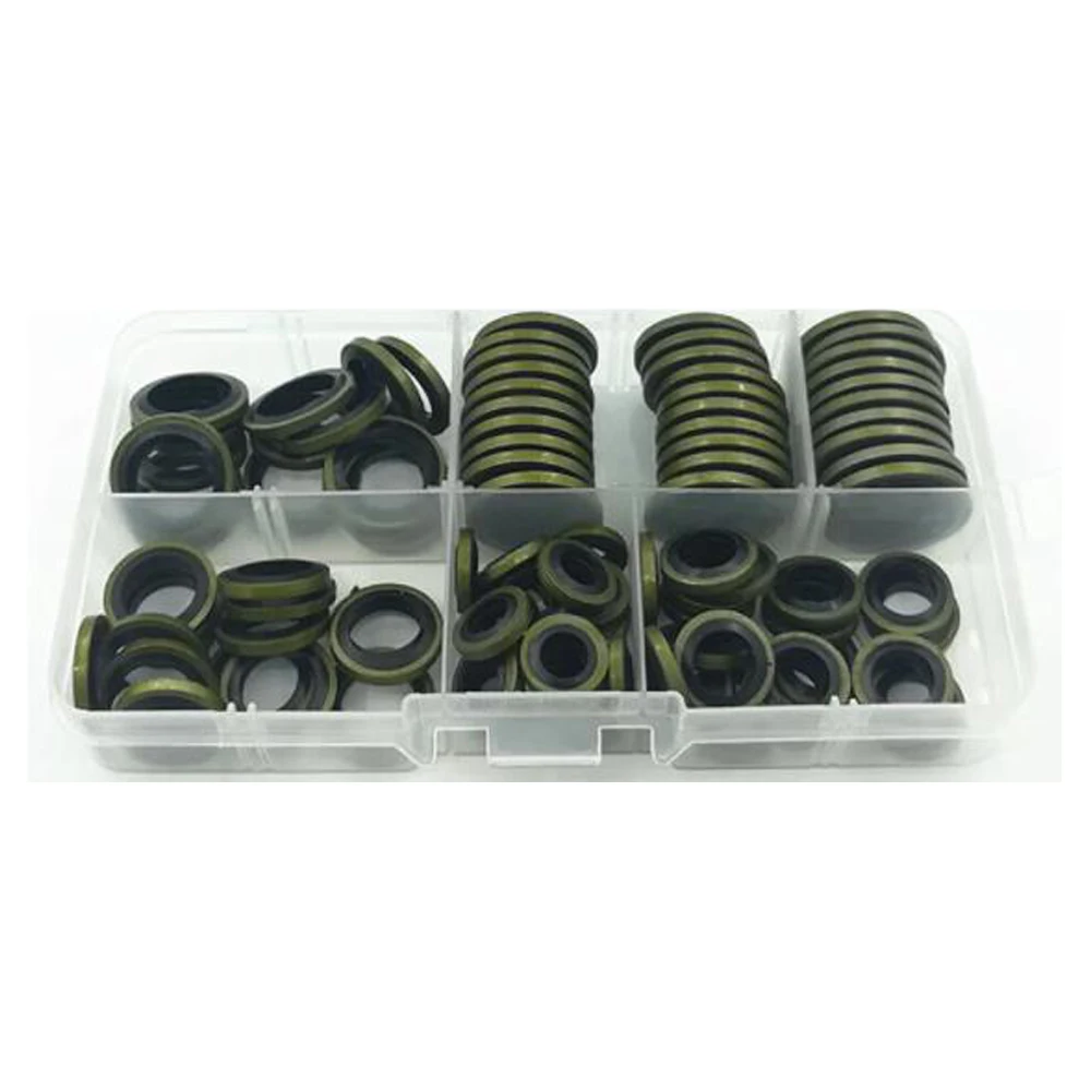 

100Pcs Bonded Washer Metal Rubber Oil Drain Plug Gasket Fit Combined Washer Sealing Ring Assortment Kits