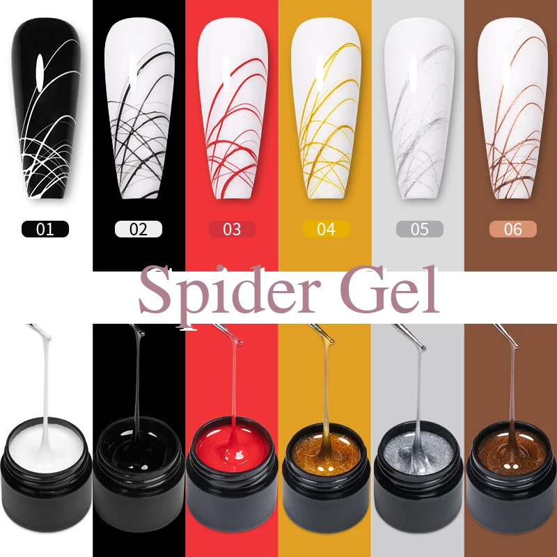 BOZLIN 5ml Spider Wire Gel Nail Polish Flower Painting Liner Nail Art Gel Varnish Black White Rose Gold Sliver Spider Web Design
