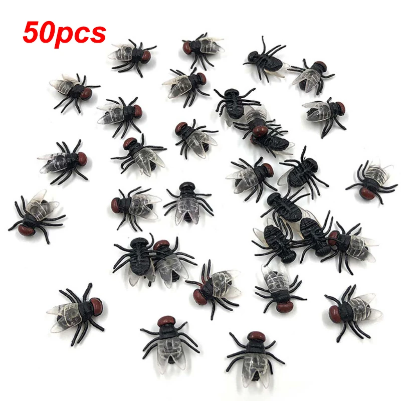 50Pcs Funny Animal Models Fake Flies Plastic Simulated Insect Fly Bugs Scary Disgusting Joke Toys Prank Halloween Party Favors Prank Toys Joke Toys
