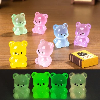 10/30Pcs Cute Mini Teddy Bear Ornament Glowing in The Dark Teddy Bear Miniatures Micro Landscape Crafts Ornaments Desktop Decor 1