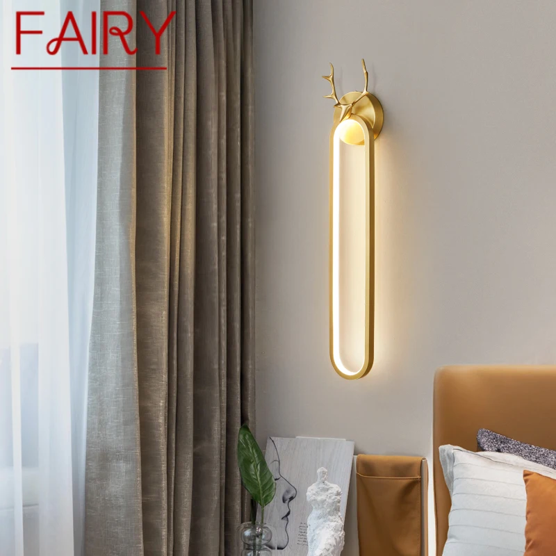 

FAIRY Contemporary Gold Brass Wall Lamp LED 3 Colors Simply Copper Creative Indoor Wall Light for Home Bed Living Room