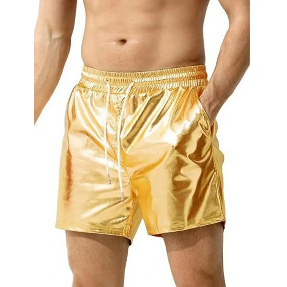 Sparkling Men Shorts Bright Color Shiny Shorts Elastic Waist Adjustable Drawstring Wide Leg Shorts Beach Casual Short Pants 5