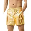 Sparkling Men Shorts Bright Color Shiny Shorts Elastic Waist Adjustable Drawstring Wide Leg Shorts Beach Casual Short Pants 5