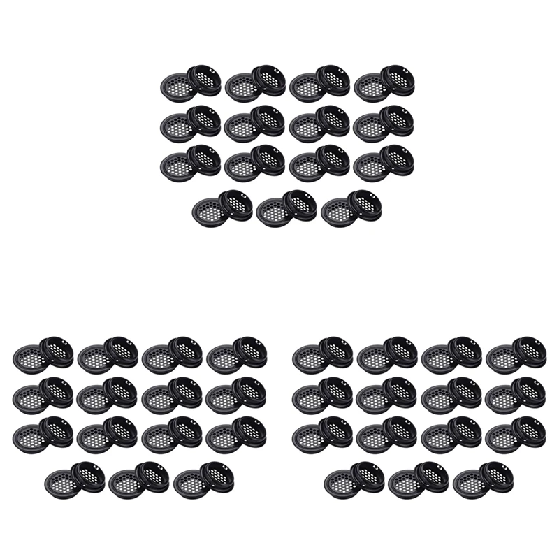 

HOT SALE Round Ventilation Grille Cabinet Air Vent Hole Grille 35Mm 90 Pieces Black For Bathroom Cabinet Wardrobe Shoe Cabinet