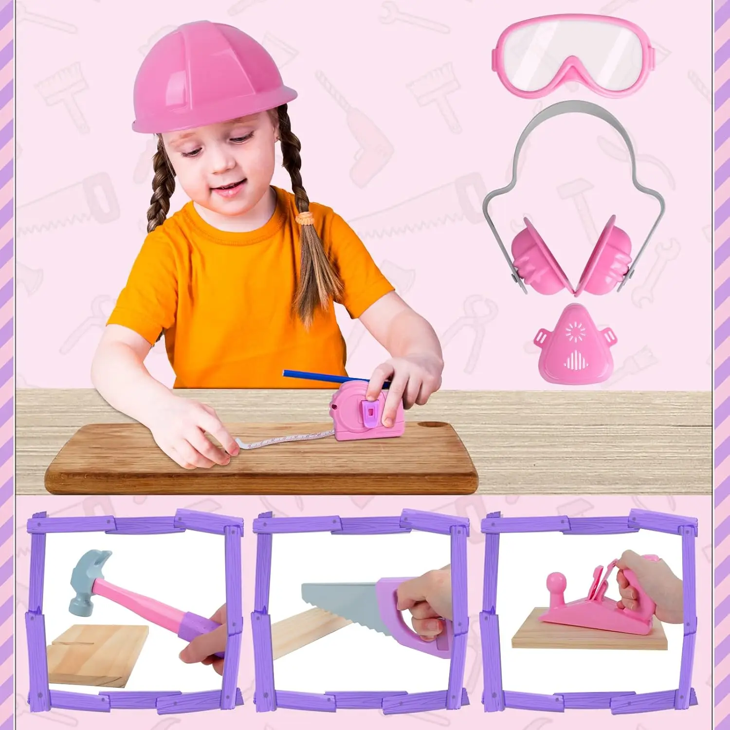 Children's Tool Set with Electric Toy Drill Kids Power Construction Toy Pretend Play Tools Kit for Toddler Boys Girls Child