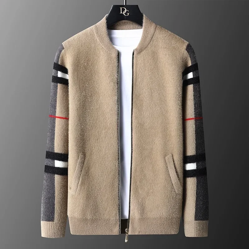 European High-end Brand Knitted Jacket Men's 2023 Spring and Autumn New Trend Plaid Cardigan Sweater Casual Coat Men's Wear