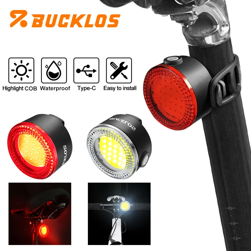 BUCKLOS COB Luci per bicicletta posteriori USB ricaricabile Spia per bicicletta MTB Luce anteriore posteriore Lampada da ciclismo Accessori per biciclette