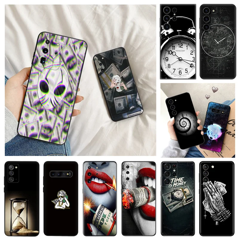 Custodia Opaca Per Telefono Per Samsung Galaxy S23 5G S22 S21 S20 Ultra S10 Plus Fe Note 20 10 9 Money Cash Time Cover Morbida Nera