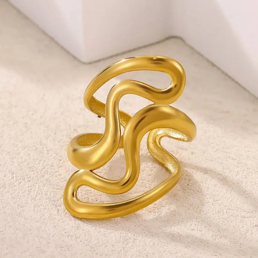 Irregular Geometric Rings for Women Gold Stainless Steel