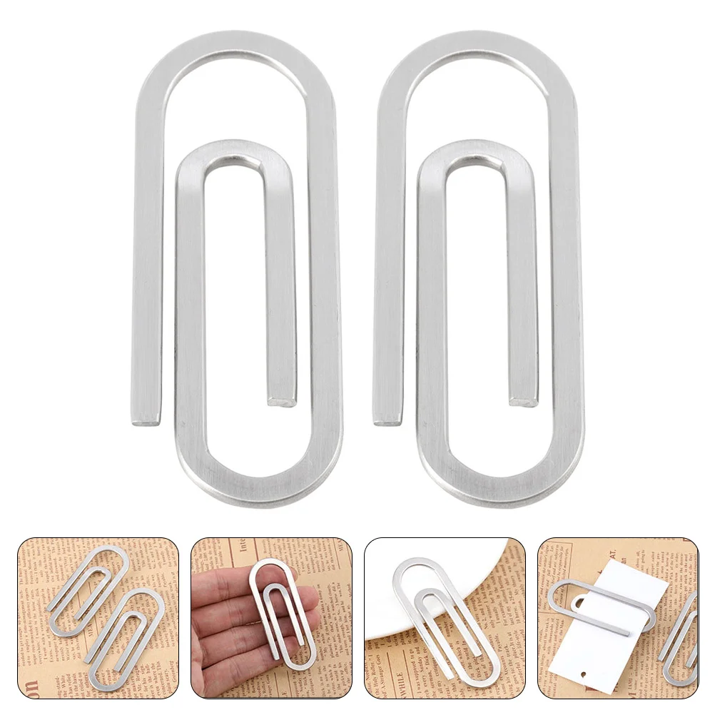 

2pcs Convenient File Fixation Clips Money Fixing Holders Paper Clips for Office (Silver)