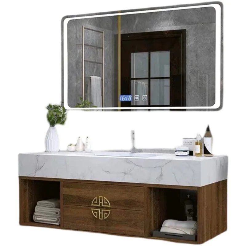 

Intelligent New Chinese Bathroom Cabinet Combination Rock Plate Integrated Wash Basin Toilet Simple Wash Stand Bathroom Wash