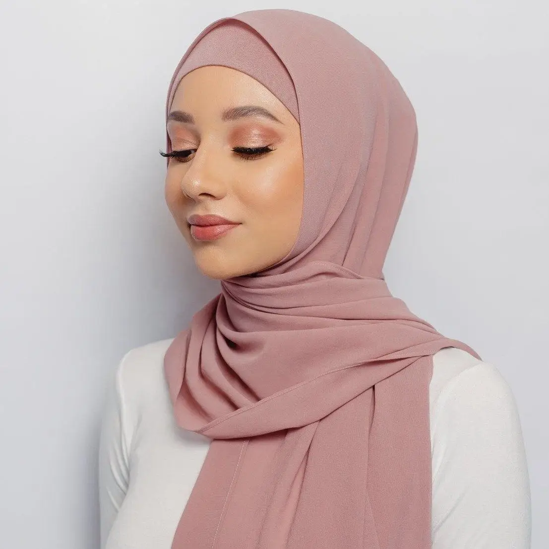 Fashion Pearl Chiffon Hijab Shawls Of Muslim Women Solid Color Head Wraps Scarf For Ladies 4
