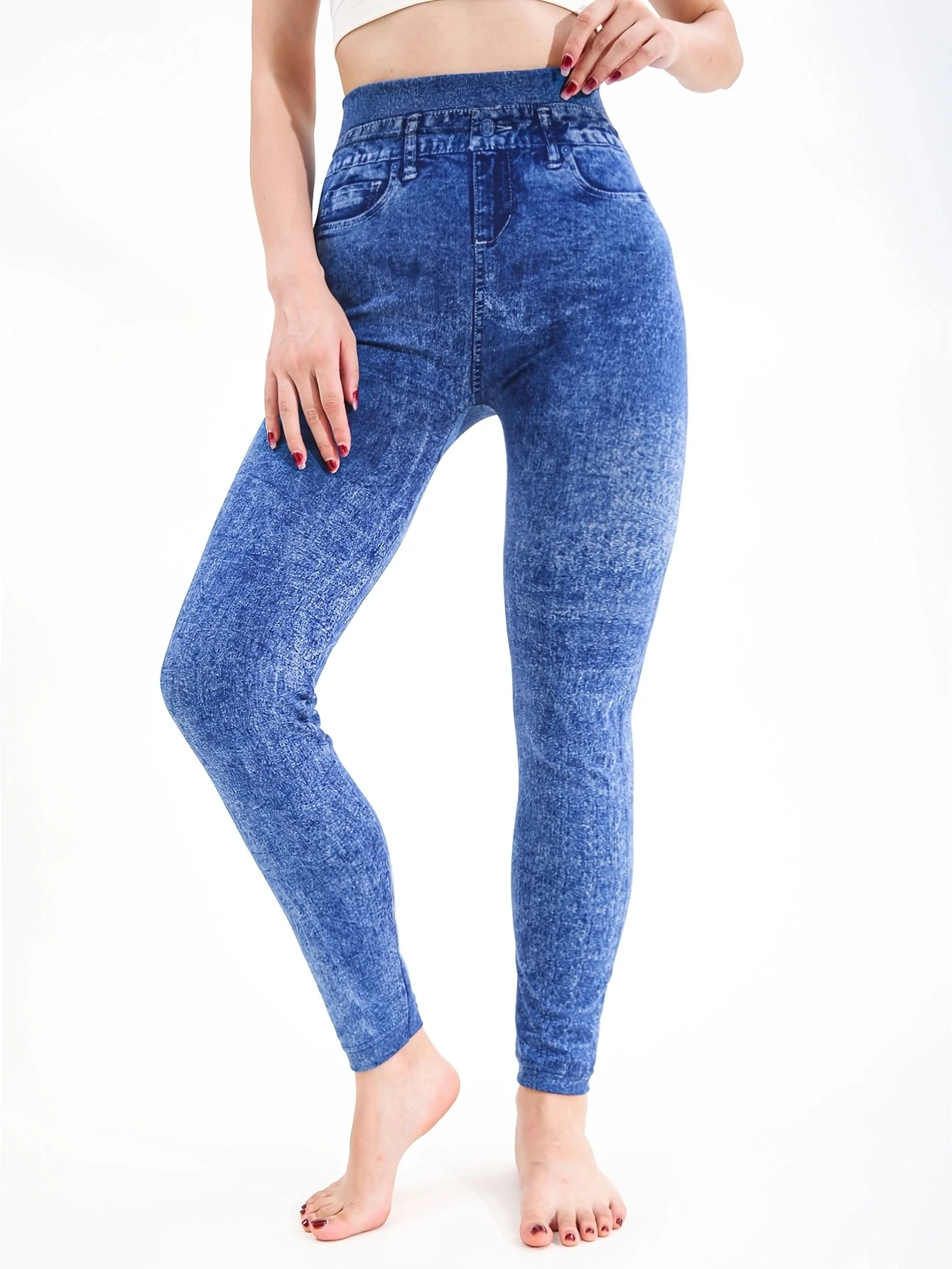 Grinding White Imitation Denim Casual Tight Pants Women's Legging high Stretch Fitness Yoga Pants Sexy Nine Point Pencil Pants 5