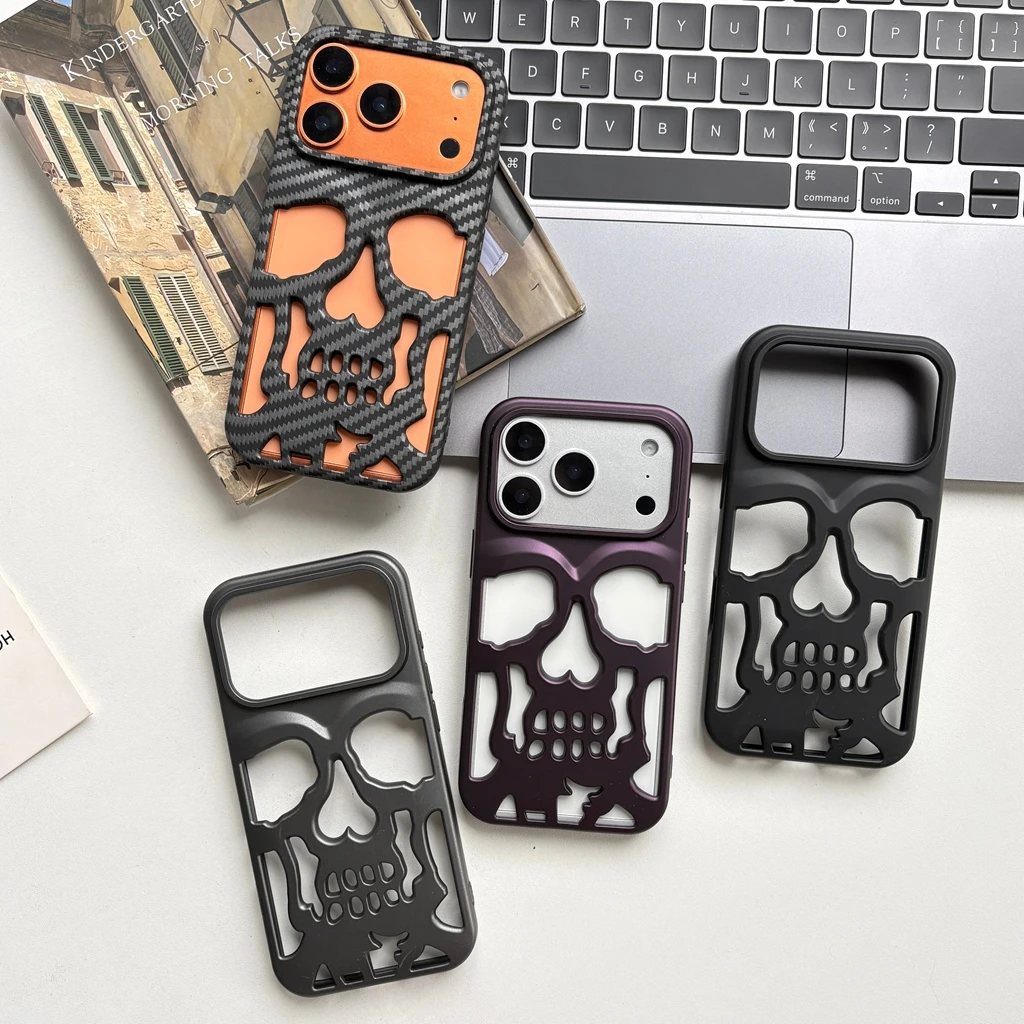 Retro Fashion Matte Hollow Out Skull Skeleton Shockproof Protective Phone Cover Case