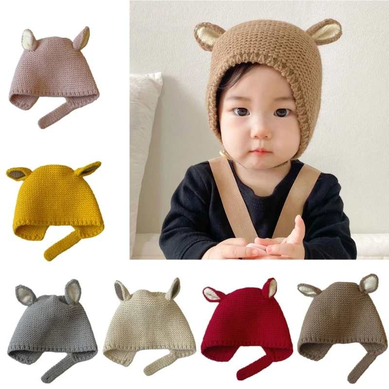 

Q81A Knitted Hat Kids Soft Baby Bonnet Cap Winter Warm Earflap Hat for Baby Boy Girl Khaki/Beige/Pink/Red/Gray/Yellow