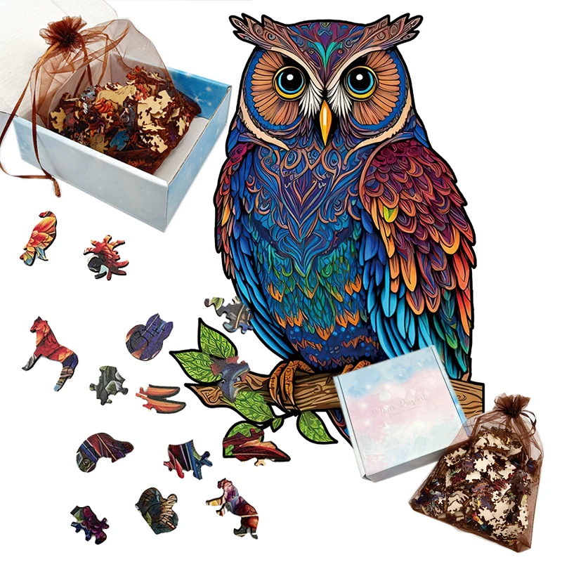 Owl Wooden Animal Puzzle DIY Crafts Brain Trainer Puzzles Game for Kids Adult Educational Wood Toy Gift Medium Difficulty Jigsaw 3