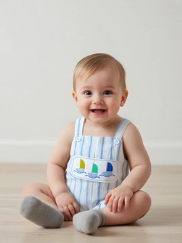 Infant Boys Striped Sleeveless Square Neck Romper with Suspender Straps Summer Overall Jumpsuit for Newborns 1