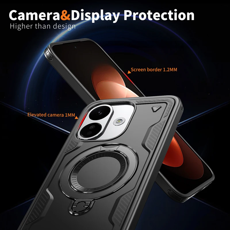 Magnetic Shockproof Case with 360° Rotating Ring Bracket - Hard PC + Soft TPU