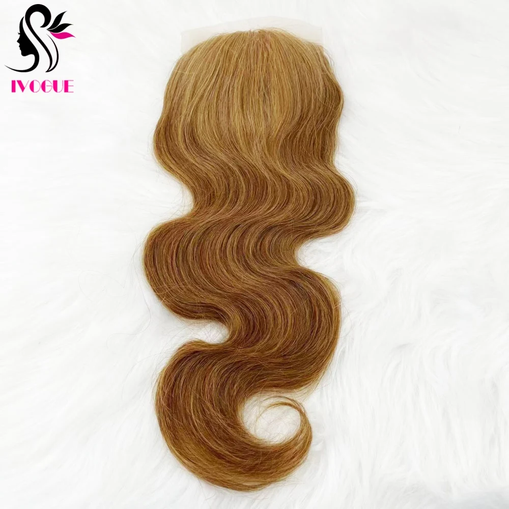 5x5 Honey Blonde Remy Human Hair Silk Base Closure Silicone Skin Top Lace Closure Body Wave Pre Plucked with Baby Hair Free Part