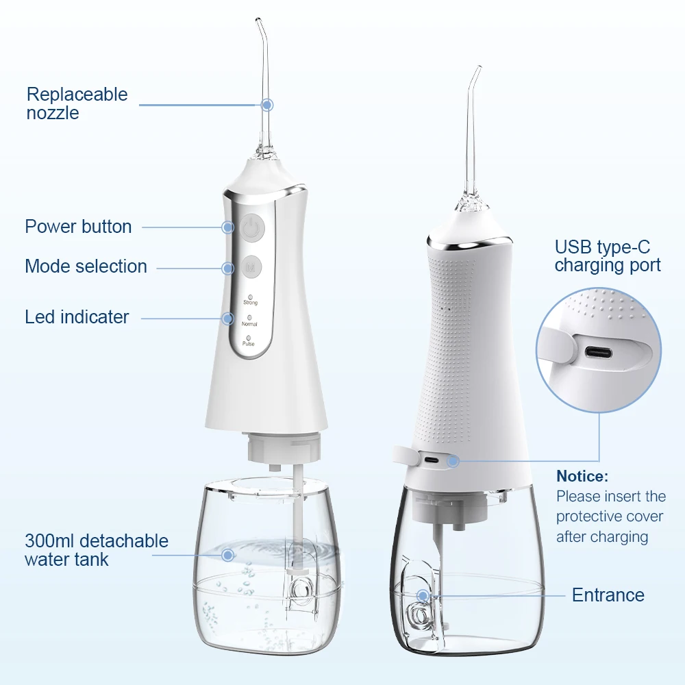 Schoben Dental Oral Irrigator Water Flosser Pick for Teeth Cleaner Thread Mouth Washing Machine 5 Nozzles 300ml Floss Jet