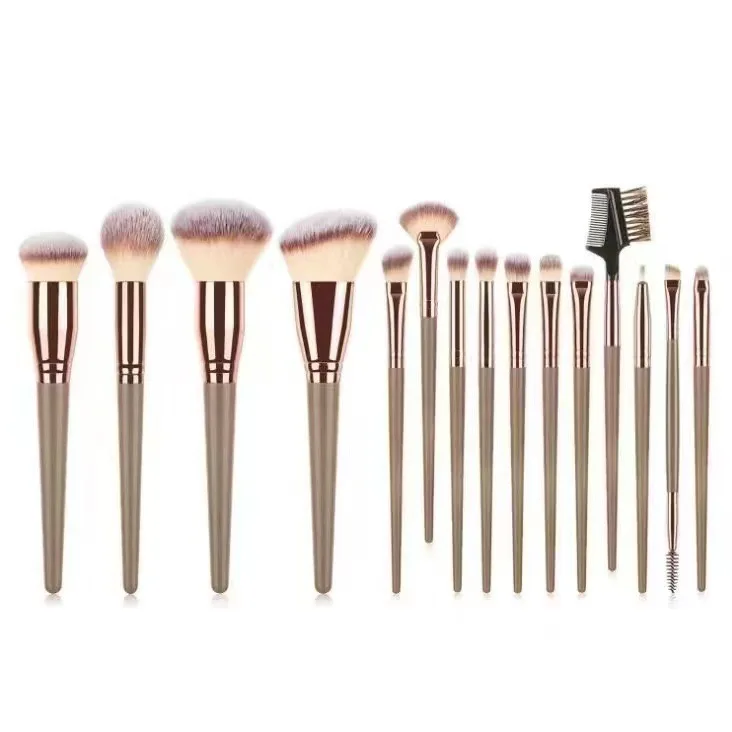 Set di 15 Pennelli per Trucco, Kit Completo per Polvere, Blush, Contorno, Ombretto, Labbra, con Manici Rosa, Pennelli Cosmetici per Fondotinta Liquido - immagine 2