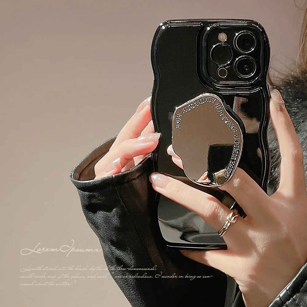 

Luxury Solid Color Wavy With Metal Holder Phone Case For iPhone 15 14 13 12 11 Pro Max 14 Plus Soft Silicone Shockproof Cover