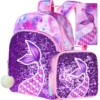 3PCS Kids Backpacks for Girls  16" Little Kid Mermaid Sequin Preschool School Bookbag and Lunch Box 1