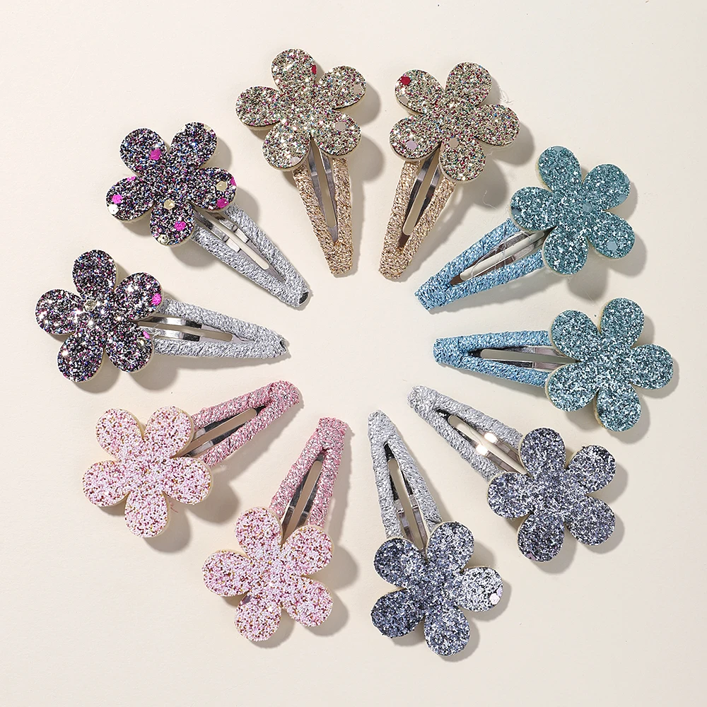 10Pcs/lot Glitter Flower Rabbit Hair Clips For Cute Girls BB Handmade Hairpins Barrettes Headwear Fashion Kids Hair Accessories