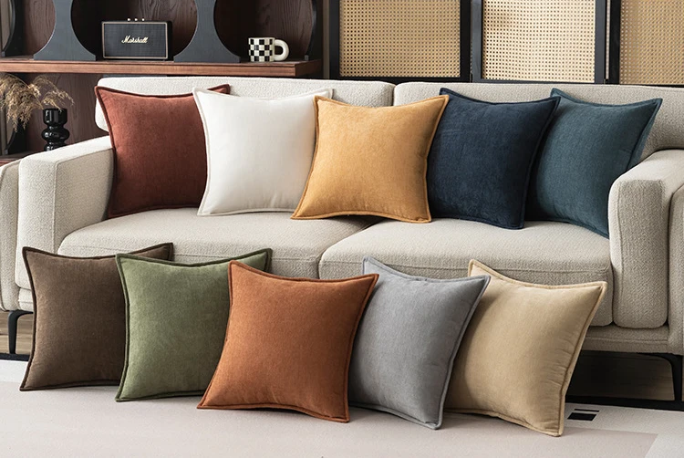 Frühlingsgrüne Kissenbezüge mit Doppelt Genähten Kanten, Moderne Chenille-Kissenhüllen für Sofa und Wohnzimmer, 18x18 Zoll – Detail 7