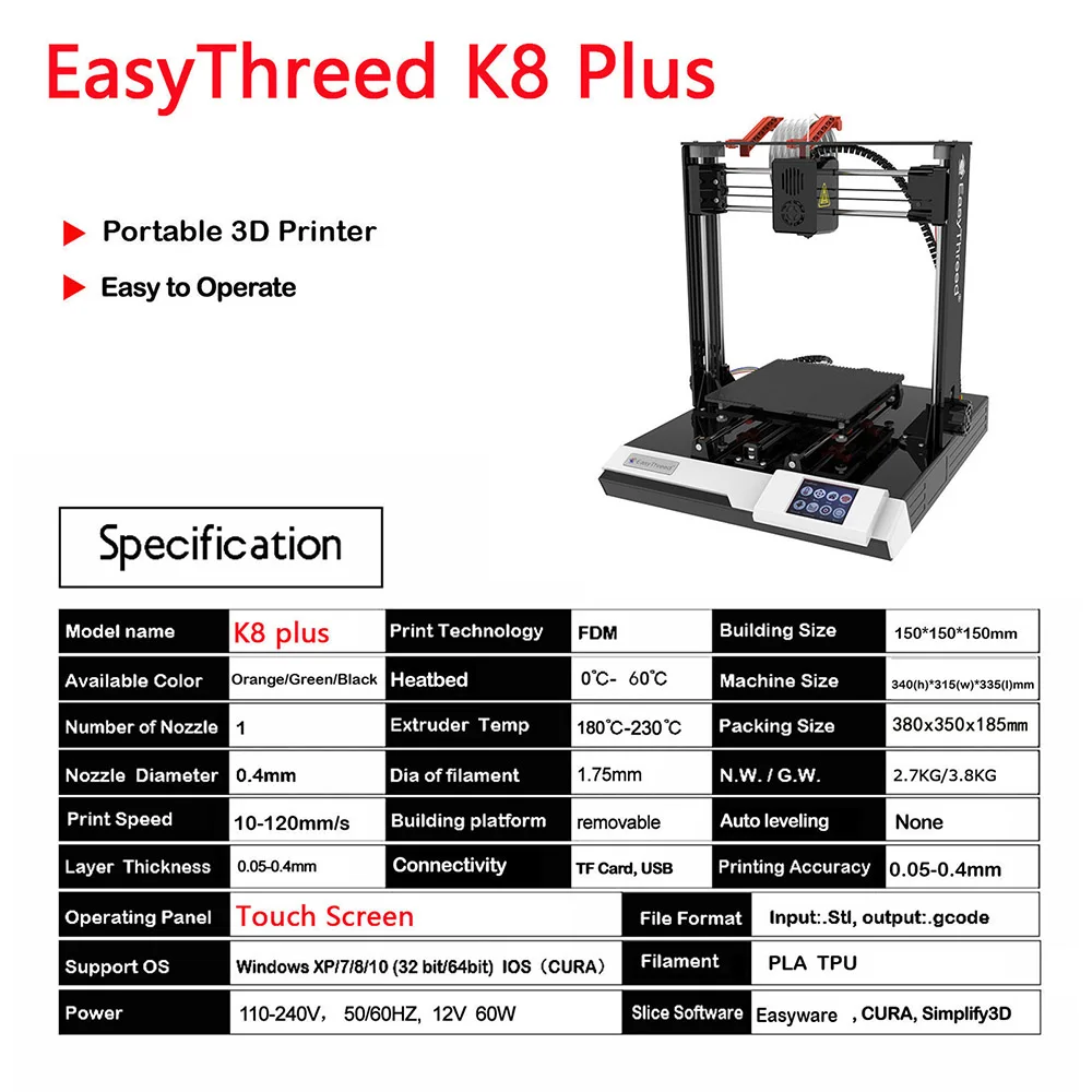 EasyThreed K8 plus 3D Printer FDM Desktop Printing Machine