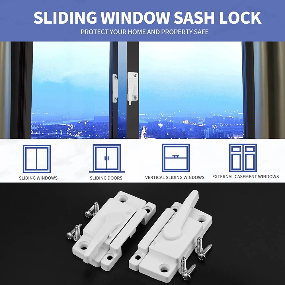 Window Sash Locks, 8 Pack White Window Sash Locks & Latches Replacement for Anti-Theft Protect Family Security