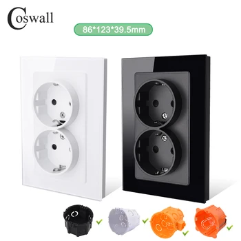 Coswall แผงกระจกผนังซ็อกเก็ตคู่ตรง EU เยอรมนี AC Power Points ปลั๊ก Outlets 110-250V เนเธอร์แลนด์ยุโรป Home Office 1