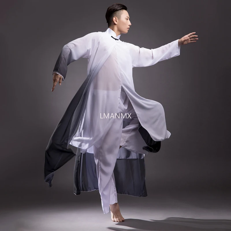 

Traditional Chinese Clothing Unisex Chiffon TaiChi Kung Fu Suit Classical Dance Wear Wushu Performance Martial Arts Show Costume