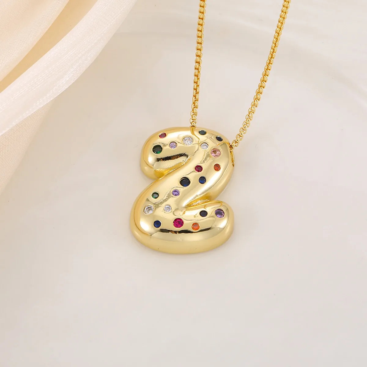 A-Z Multicolour Zircon Chunky Letter Alphabet Pendant Necklace for Women Special Balloon Bubble Luxury Choker Jewelry Girls Gift