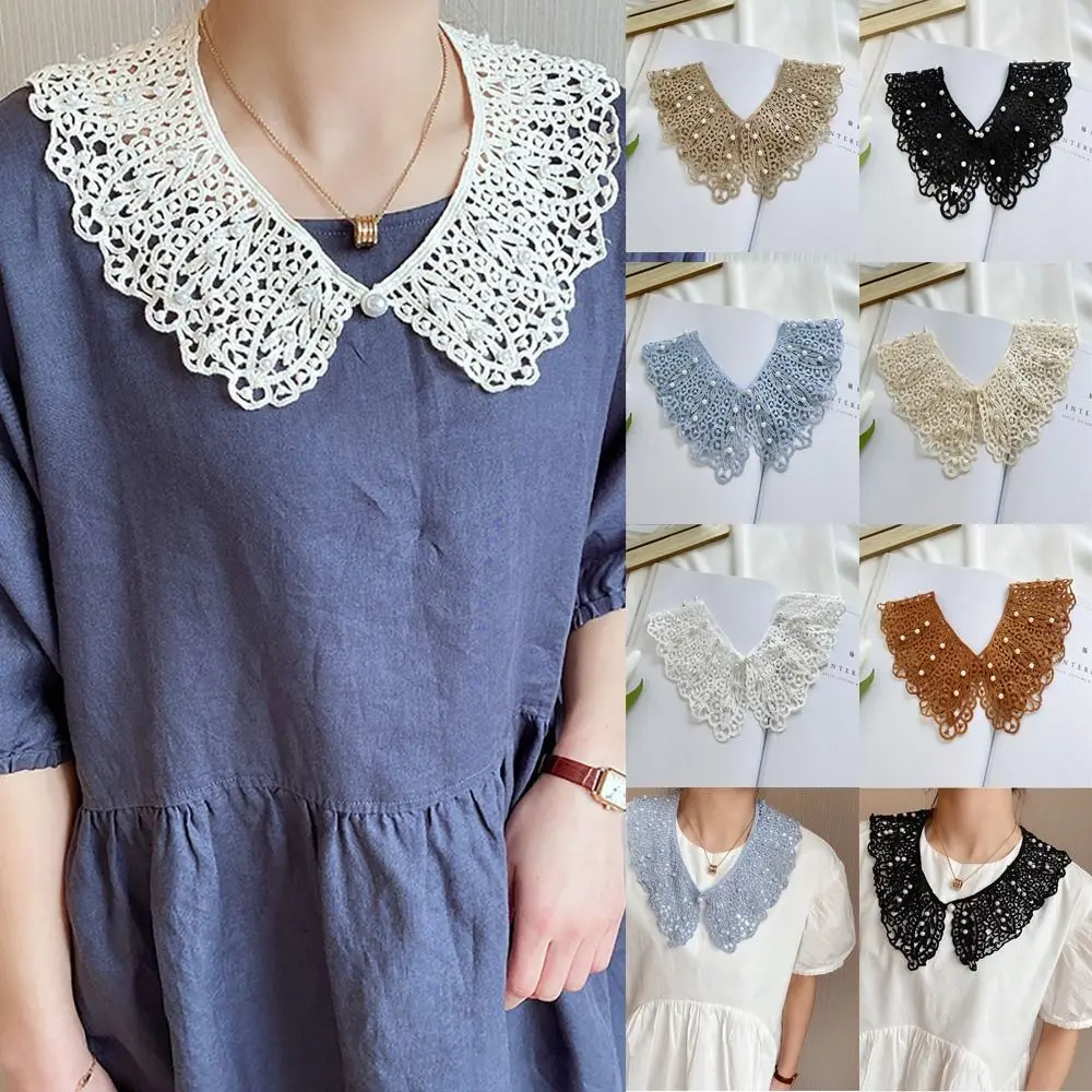 

Lace Fabric Neckline Detachable Fake Collar Diy Breathable Scarf Around Neck Pearl Flower Sweet Hollow Comfortable Patch