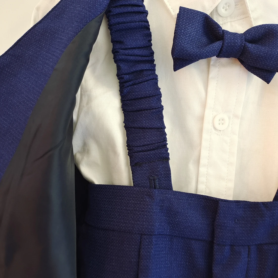 Baby Boys Clothing Set Wedding Suit Infant Baptism Gentleman Party Gift Blue Waistcoat With Suspender Short Christening Sets