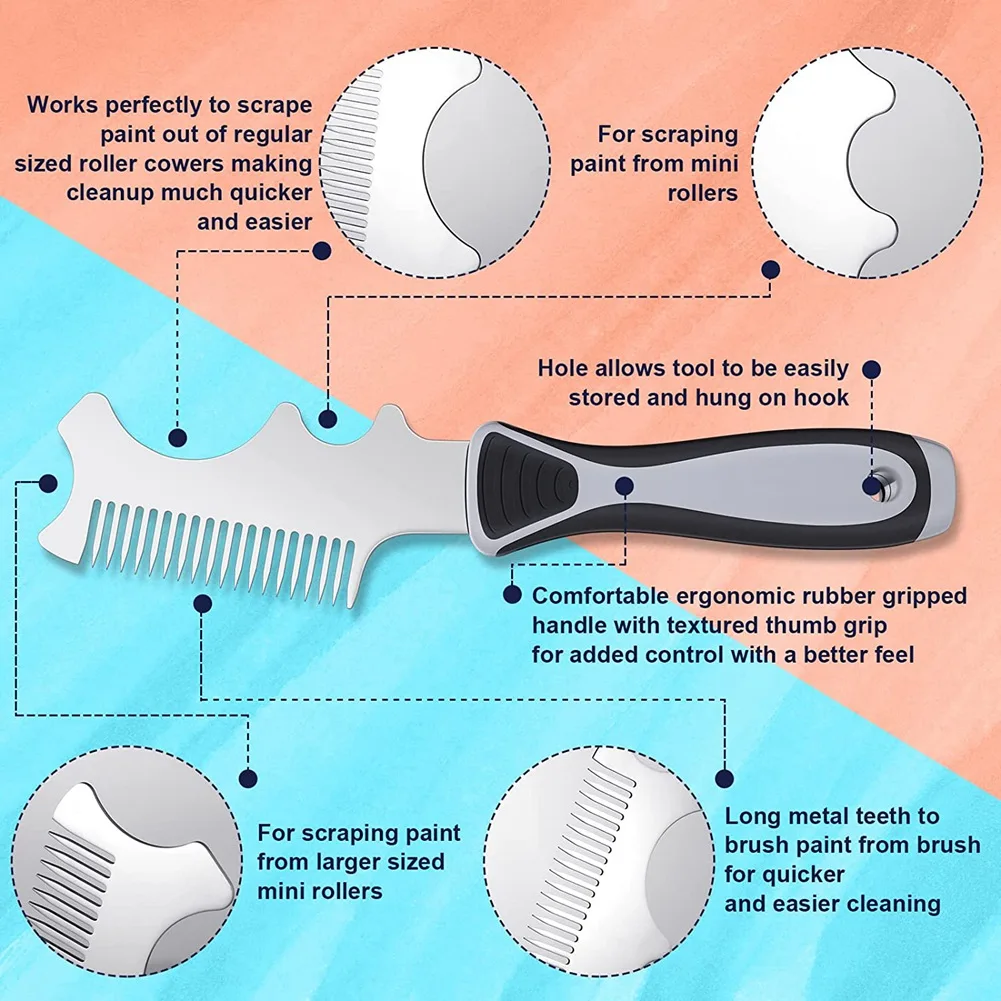 Paint Brush Cleaner 4 in 1 Paint Brush Comb, Brush Roller Cleaner Tool Painters Comb for Sufficient Cleaning and Maintaining