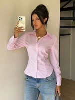 Chemise à manches longues pour femmes, élégante, Design de cravate au dos, bureau, coupe cintrée, rayures, col rabattu, chemisier, printemps automne 6