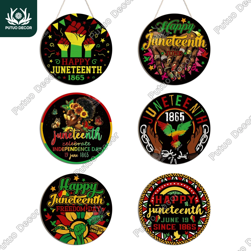 

Putuo Decor 1pc Round Front Door Decoration, Happy Juneteenth 1865, Wood Hanging Sign Decor for Home Party Bar Club, June Gifts