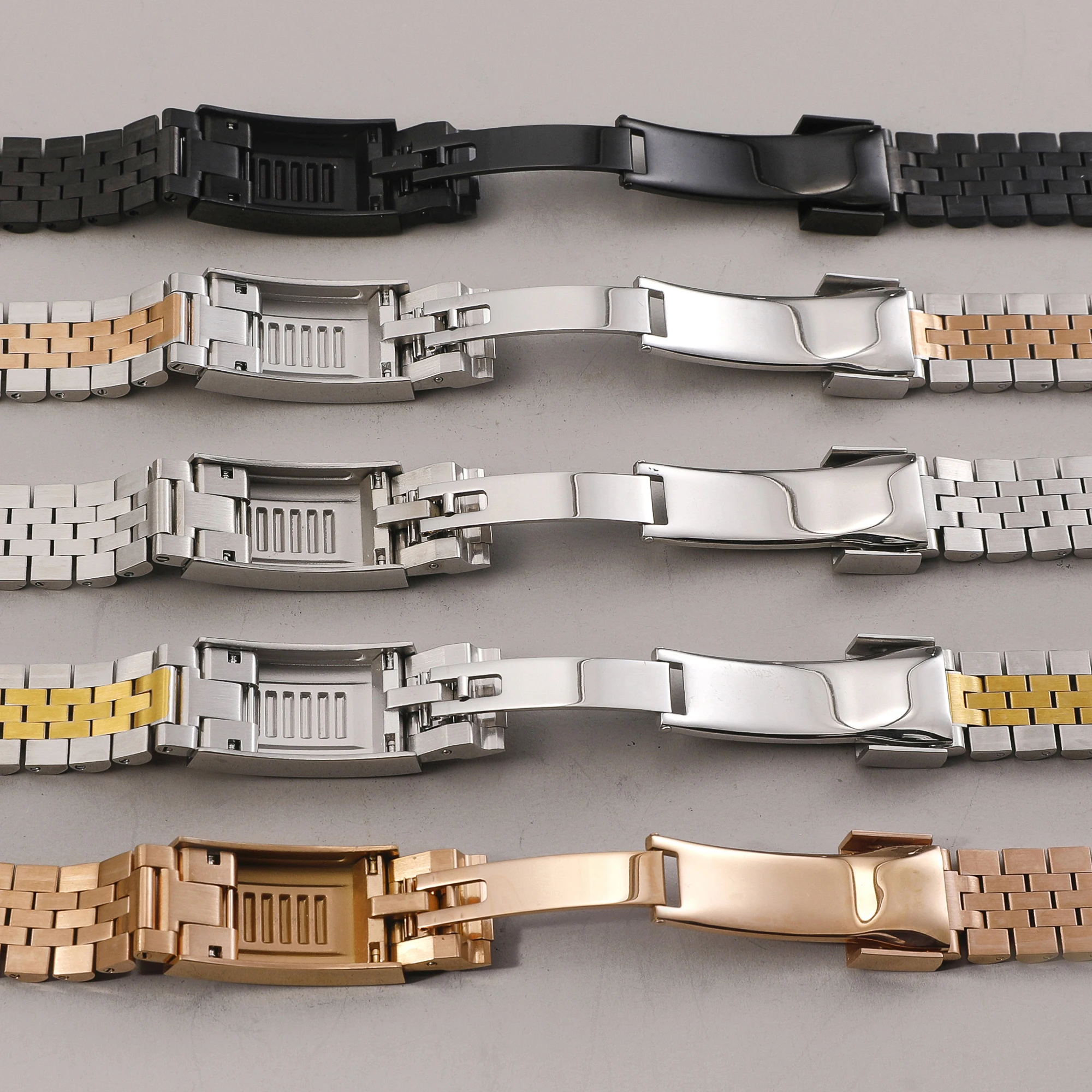 Premium 20MM Jubilee Bracelet - 904L Stainless Steel, Curved End, Solid Five-Bead Design with Glide Lock Clasp