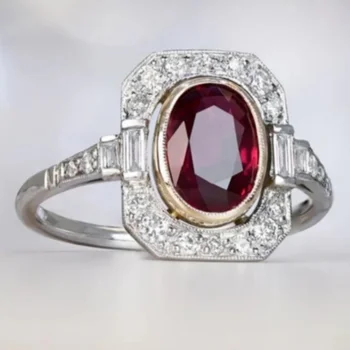 UE Trend Sliver Color Inlay Red Color Stone Square Rings For Women Party Accessories Gifts Custom Jewelry 1