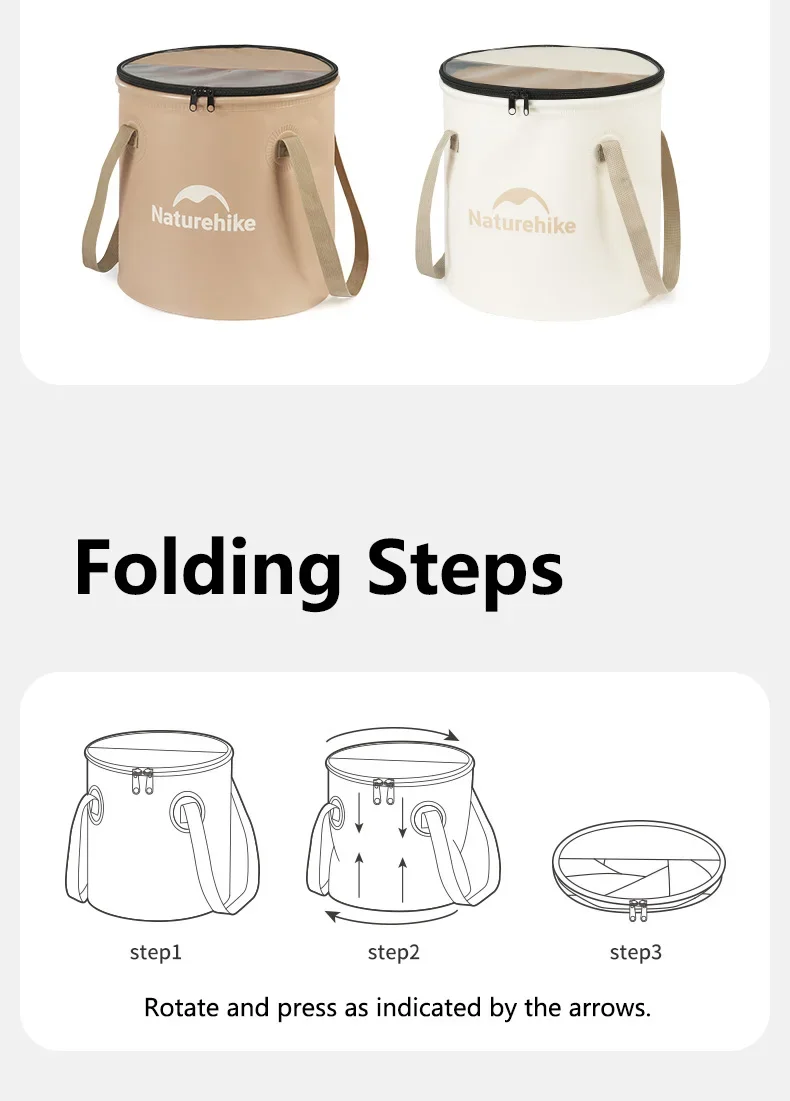 Naturehike Falten Wasser Eimer Camping Tragbare Große Kapazität Eimer Outdoor Picknick Reise Multifunktionale Lagerung Eimer – Detail 17