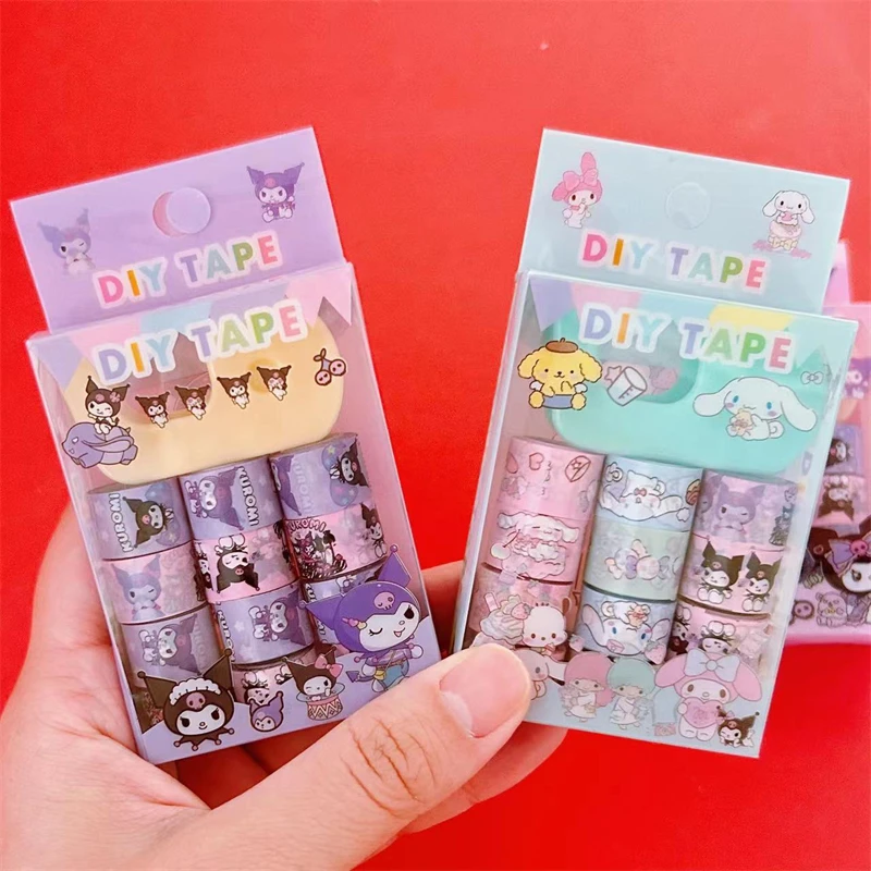 

Kawaii Sanrio Sticker Adhesive Tape Cute Kuromi Cinnamoroll Cartoon DIY Hand Account Paper Tape Children and Girls Toys Gifts