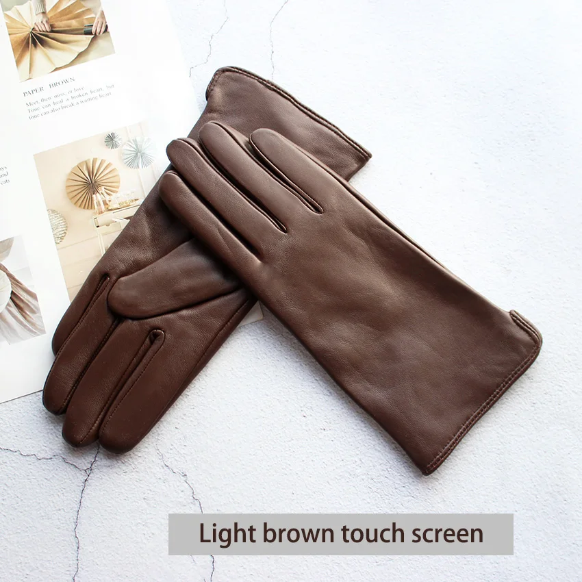 Women's Sheepskin Leather Gloves with Wool Lining - Fall/Winter Warmth for Motorcycle and Driving