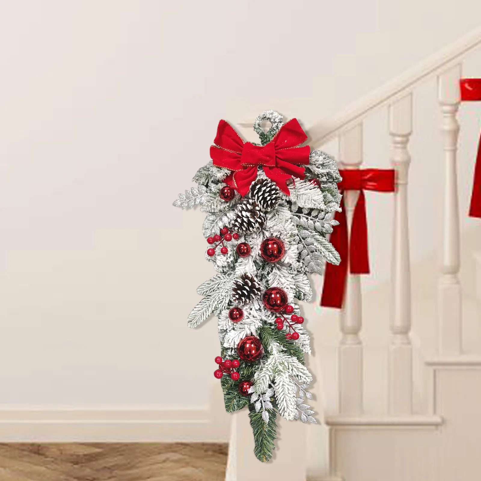 

Christmas Wreath Front Door Hanging Ornament Artificial Pine Needle Snow Garlands Wreaths New Year Navidad Home Decoration