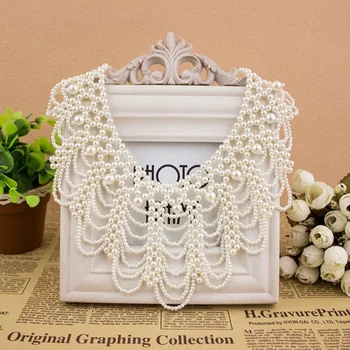 Pearl Beaded Lace Trim Collar Ribbons Women Necklace Jewelry for Clothes Wedding Dress 2