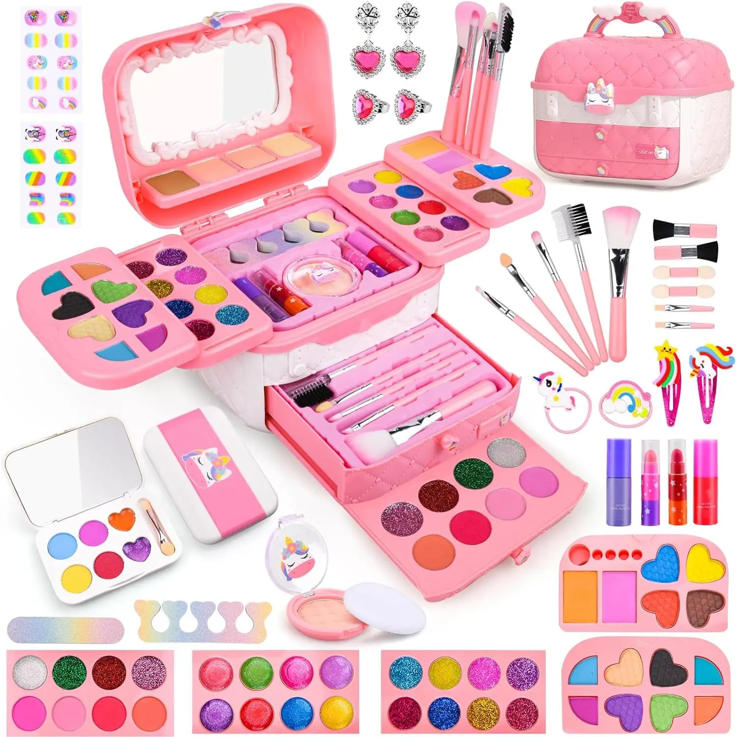 80 PCS Kids Makeup Kit for Girls 5 6 7 8 Years Old, Unicorn Girls Toy for Little Birthday, Princess Dolls Dress Up Toy