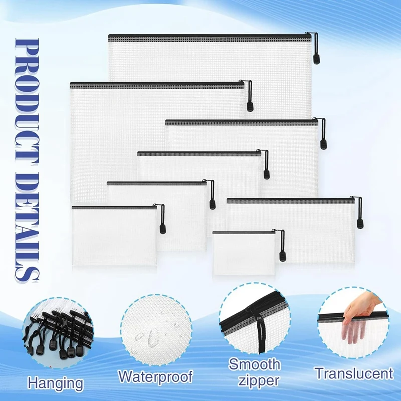 메쉬 지퍼 파우치 반투명 지퍼 장난감 보관 가방, 학교 용품, 교실 사무용품, 블랙 앤 화이트 PVC, 30 개
