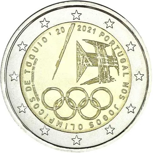 Portogallo 2021 Moneta Commemorativa Tokyo Competition 2 Euro Unc Nuovo Di Zecca